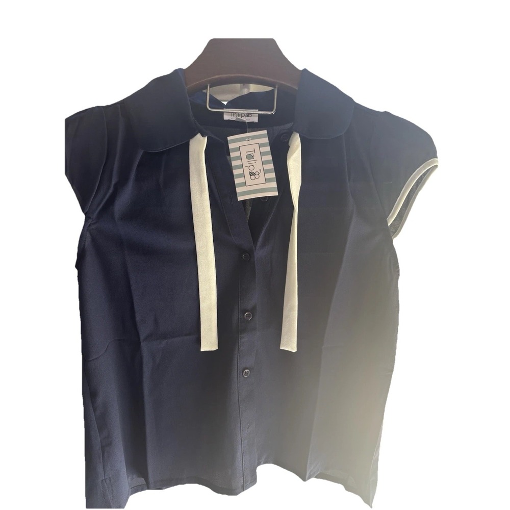 Tulip B Small Button Up  W Tie Sleeveless Novelty NWT‎ Cottage core Sleeveless